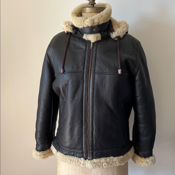 Vintage Shearling Sheepskin Leather Aviator Bomber Jacket - Picture 11 of 17